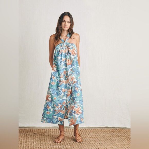 Faherty Bay Twist Dress Paradise Blossom Floral Front Slit Sleeveless Size XL